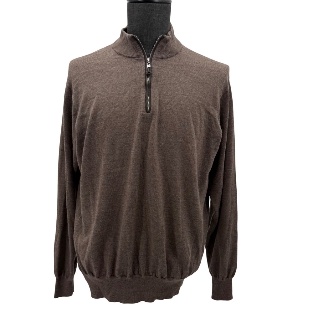 Peter Millar Quarter Zip Sweater Mens XL Brown Good Merino Wool Silk Blend
